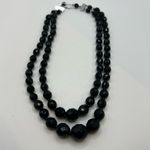 VINTAGE Faceted Jet Black Glass Beads Double Strand Western Germany Signed‎ Photo 8
