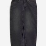 H&M NWT  Long Denim Frayed Hem Raw Edge Skirt in Washed Black | Size XS Photo 1