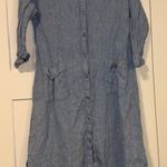 Pure Jill Linen Dress Women XS Button Down Roll Tab Sleeve Pockets Blue Casual Photo 0