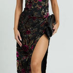 NWT Showpo Jessell Midi Dress High Split Strapless Floral Burnout Size 6 Black Photo 0