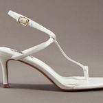 Anthropologie Bibi Lou White Toe Loop Heels 9.5 Photo 3