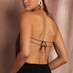 For Love & Lemons Blackjack Cowl Top Metallic Gold Halter Scarf Open Back Photo 3