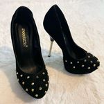 Black Faux Suede Gold Studded Metallic High Heel Platform Pumps Size 5.5 Photo 0