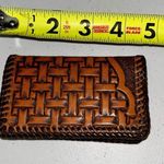 Leather Weave Design ID Card Holder Wallet Unisex Brown Photo 1