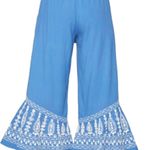 Roller Rabbit Blue Embroidered Trim Cropped Flowy Pants Size XS Photo 6