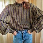 ZARA  Trafaluc Gold Metallic Stripe Crinkle Knit Mock Neck Blouse Top, sz. S Photo 4
