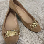 Kate Spade  Phoebe Suede Ballet Flats Gold Buckle Women Size 8 Tan Loafers Photo 0