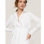 Patou White Pleated Long Sleeve Mini Poplin Tie Waist French Shirt Dress 6 Photo 3