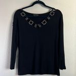 EUC Attitude Bedazzled Cut Out Peekaboo Black Silver Top sz XL Photo 0