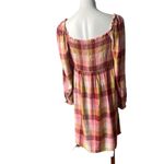 Loft  Plaid Square Neck Babydoll Dress Strawberry Blossom, Sz S Photo 6