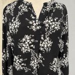 Vera Wang Simply  Blouse Black Women Roll Tab Popover Sleeve Chiffon Floral L Photo 1