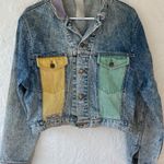 Rare vintage NAF NAF color block cropped denim jacket, yellow, green, purple; 1 Blue Size undefined Photo 0