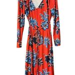 ZARA Orange & Blue Floral Long Sleeve Dress V Neck Button Front Casual Summer E24 Photo 1