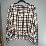 Sanctuary  Cori Smocked‎ Sleeve Blouse beige black red plaid wrap Vneck size S Photo 2