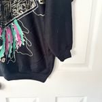 Plumo Pluma Vintage USA Made Black 80s Shimmer Floral Metallic Fan Sweatshirt M Size M Photo 4