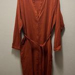 Coldwater Creek  rust Orange Button Front Tie Waist Midi Dress Size Medium Fall Photo 1