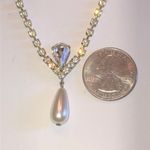Vintage Silver Tone CZ Rhinestone & Faux Pearl Formal Classic Boho Necklace Photo 2
