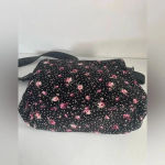 Olsenboye  Floral Crossbody Bag Corduroy Black Pink Leather Strap GUC! 0096‎ Photo 2