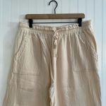 MELISSA NEPTON Summer Pant Pull On Wide Leg Waffle Cotton in Beige Clair Size L Tan Size L Photo 3