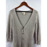DKNY Jeans Womens Small Gray Crochet Knit Cardigan Sweater 58% Cotton 42% Acryli Photo 0