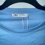 ZARA NWOT  Light Blue Puff Sleeve Tee Photo 2