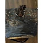 Brown leather BOHO Southwest fringe bag purse studded Turquoise Accent Aztec Photo 6