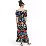 RIXO Dress Womens Size 2 Black Floral Print Off Shoulder Puff Sleeve Maxi Photo 2