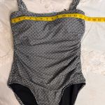 DKNY Ladies Swimsuit in Bandeau Maillot Black White Geo, Sz L, Front Shirring Photo 10