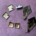 Trifari Vintage Style Black Gold Earring Lot of 3 Pairs Statement Dangle Square Studs Photo 4