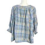 Free People  Oversized Bohemian Gauze Lucy Swing Top in Blue Plaid Size Large Photo 7