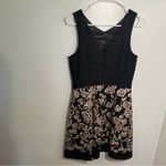 Gianni Bini  Jasmine Black and Gold Embroidered Lace A-Line Mini Dress Photo 8