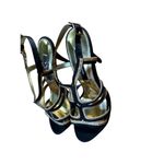 Nina New York Elegant Strappy Evening Sandals Glitter Trim Black & Silver Heel Size 8 Photo 1