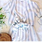 Reverse Striped Tie-Front Romper Blue White Nautical Summer Casual Photo 1