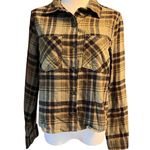 Wallflower Women's Crop Boxy Cotton Flannel Long Sleeve. Green/Black Size Medium Green Photo 0