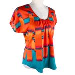 Calvin Klein Jeans Calvin Klein Firecracker Blouse Small Orange Teal Short Sleeves New Photo 3