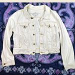 Free People Denim Trucker Jacket Womens XS Ivory Along The Way Distressed Oversi Photo 2