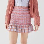 Urban Outfitters NWT Linen Rosemary Plaid Smocked Mini Skirt Pink Purple Small Photo 0