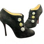 Christian Louboutin Bootini MJ 100mm Black Suede Crystal Button Ankle Boots 37 Photo 8