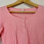 BP . Women’s Scoop Neck Waffle Knit Cropped Henley Long Sleeve Pink Candy NWT Photo 1