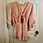 STARK X Hand in Pocket Front Tie Ruffle Cotton Gauze Romper w/ Pockets Sz M Size M Photo 2