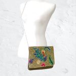 Bohemian Raffia Embroidered Envelope Clutch Silver Chain Crossbody Bag Tan Photo 1