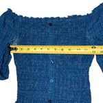 Aeropostale  Shirt Womens Small Blue Plaid Smocked Off Shoulder Button Front Photo 7