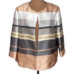 Lafayette 148 Leo striped silk blend open minimalist neutral jacket size L Photo 0