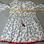 White Waves Top Women Small Medium Oversized Lace Trim Split V Neck Tie Up NEW Photo 3