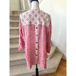 John Mark Red & Cream Lace Button Back Linen Blend Blouse Photo 1