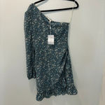 WAYF Michelyne Blue Paisley Mini Dress One Shoulder Ruffled Ruched Formal NWT Photo 2