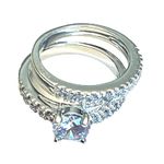 Solitaire Engagement Wedding Ring Set 2 Cz Solitaire Eternity Band Silver Size 5 Photo 0