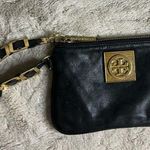 Tory Burch  Black and Gold Clutch with Leather Finish and Zipper Closure Photo 6