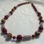 Vintage Japan Red Plastic Floral Beaded Necklace Photo 1