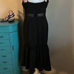 AQUA New  Little Black Midi Dress with Flounce Ruffle Hem Lace Crochet Inlay Photo 7